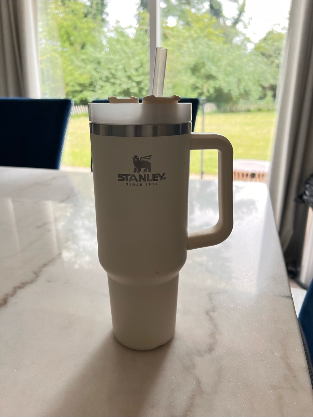 Stanley Cream Insulated Travel Mug with Handle and Straw